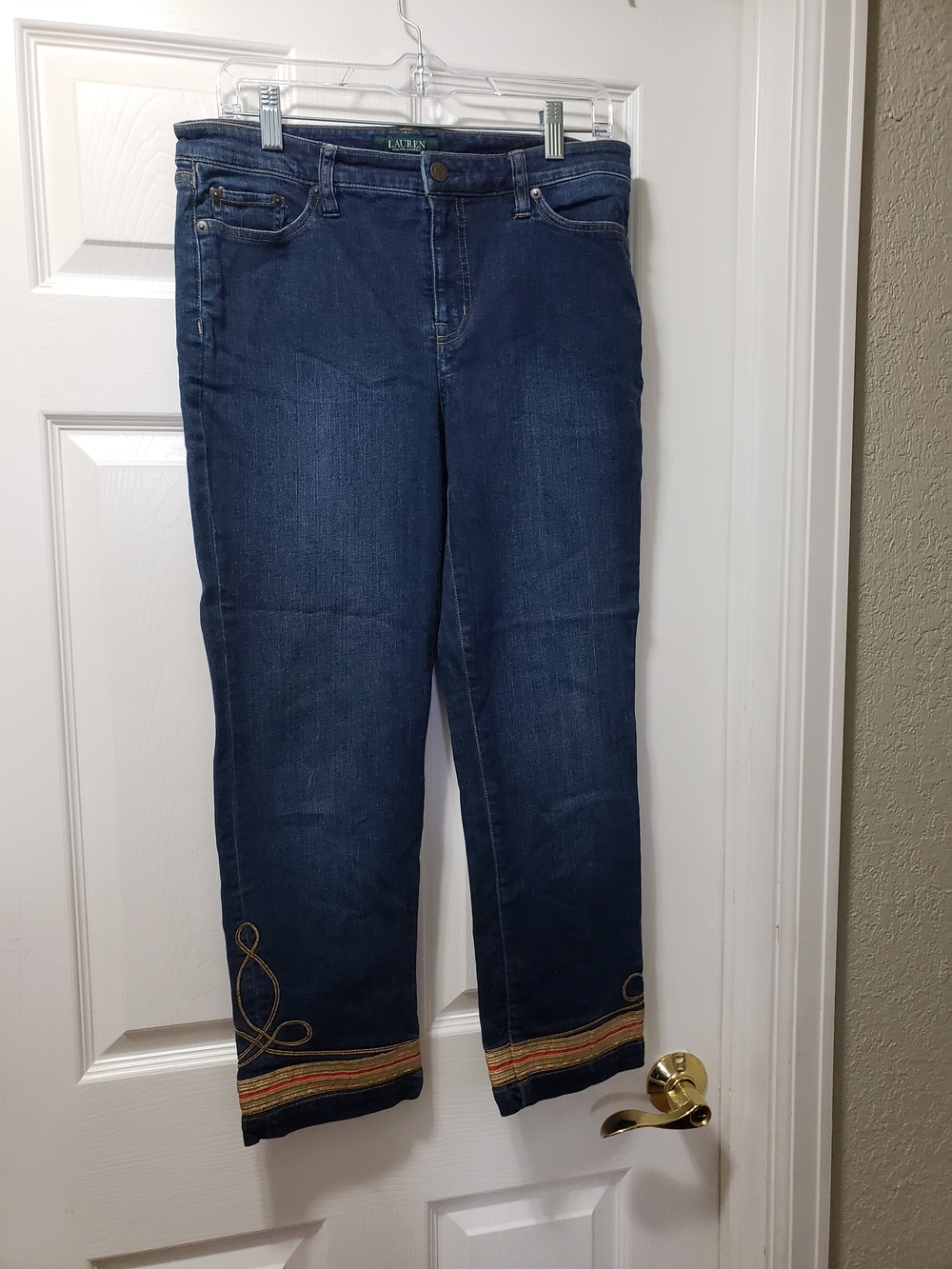 Lauren Ralph Lauren Indigo Cropped Jeans with Embroidered Hem